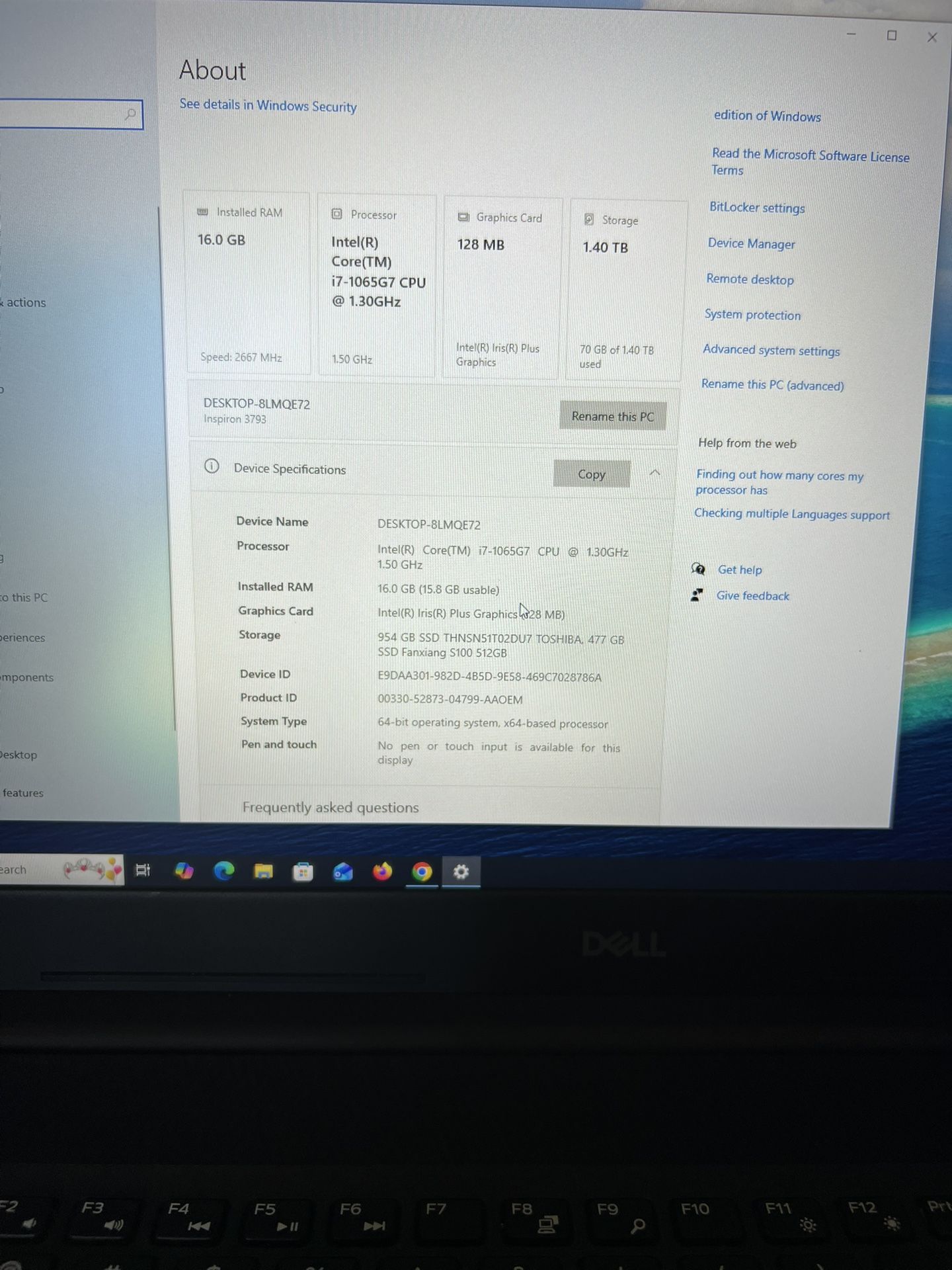 Dell Inspiron 3000 17 "i7 Processor 16gb Ram 1trb Ssd Windows 10 Office 10 Very Clean With Charger