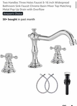 Vintage Widespread Chrome Bathroom Faucet w/ Matching Pop-Up Drain (3-Hole)