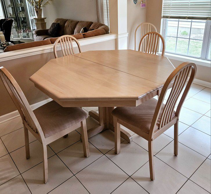 7pc solid natural wood kitchen dining table 6 chairs dinner leaf extendable cont