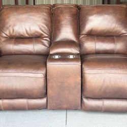 77" LEATHER SOFA COUCH WITH STORAGE CONSOLE