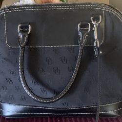 Dooney & Bourke Monogram Pattern Black Canvas Shoulder Handbag