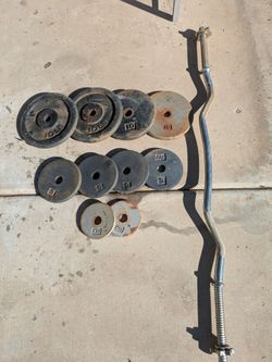 Old curl bar and weights