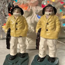 1920's Pair Of Cast Iron Doorstop of Old Fisherman 🐠 