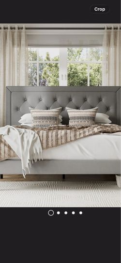 Brand new queen size light grey Tufted Upholstered Platform Bed with Wood Slats Headboard Included
