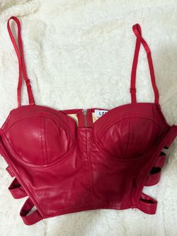 Red Faux Leather Bustier Crop Top