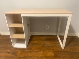 White and Wood Desk with Side Shelves