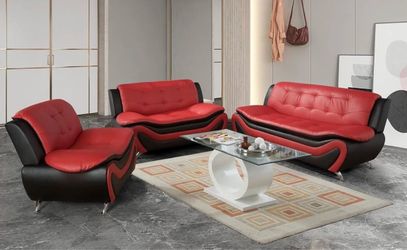Modern style red leather three piece couch set