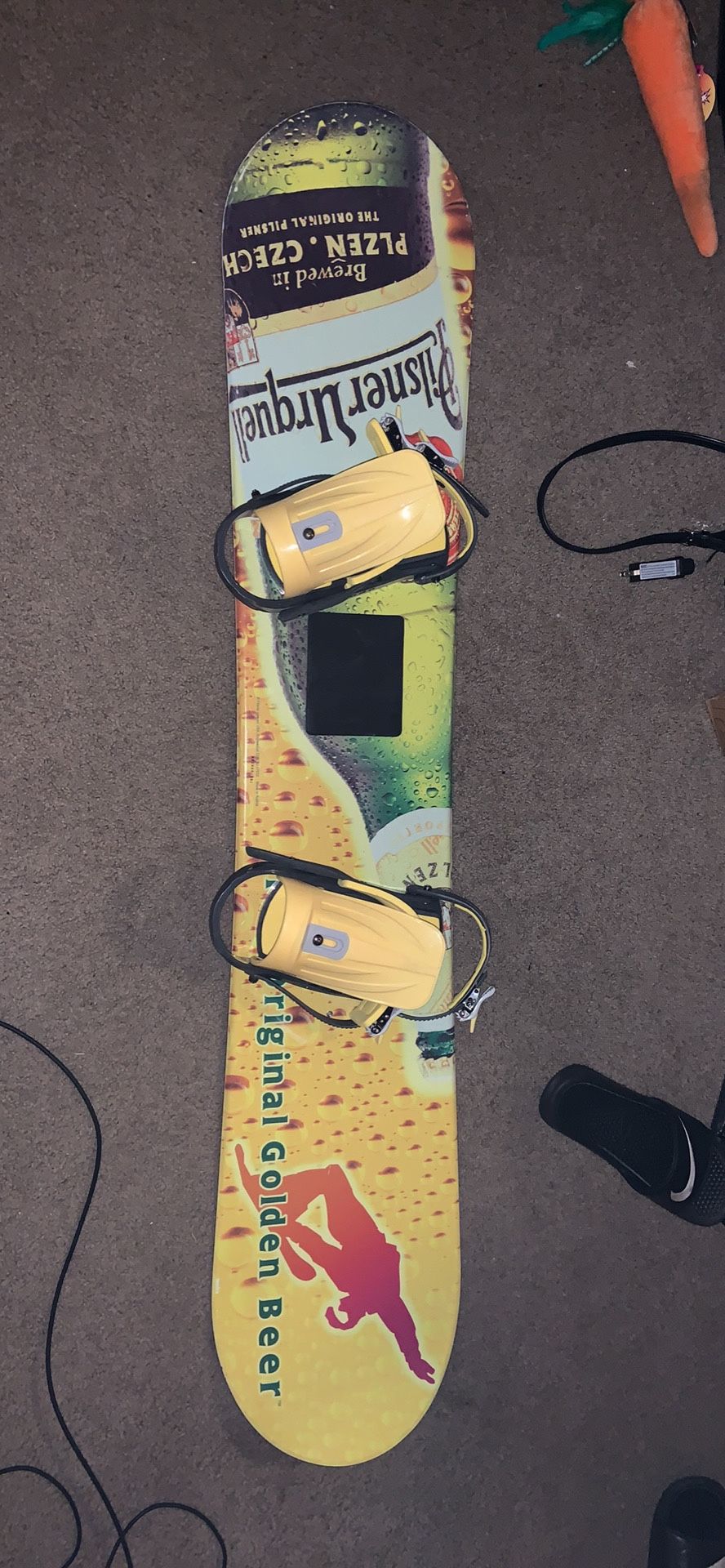 Complete Snowboard Package Deal (Board+Bindings) Yellow Czech Urquell Pilsner Vintage Board