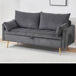 (We Have Delivery)Furnimart 2-Seater Storage Loveseat for Small Spaces, 62“ Corduroy Couch with Removable Cushion Cover and Metal Leg for Bedroom, 