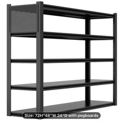 $100 firm!!! Metal shelves Rack 72 X 48 X 24 inch with pegboard, Heavy duty, Black, 5 tier