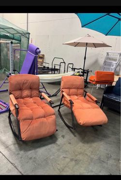 Set Of 2 Rocking Chair Lounge Chaise Footrest