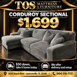 Gray Corduroy Sectional Sofa with Chaise 🚚WE DELIVER🚚