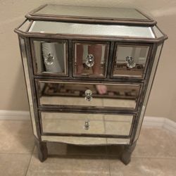 Small 5 Drawer Mirrored Nightstand
