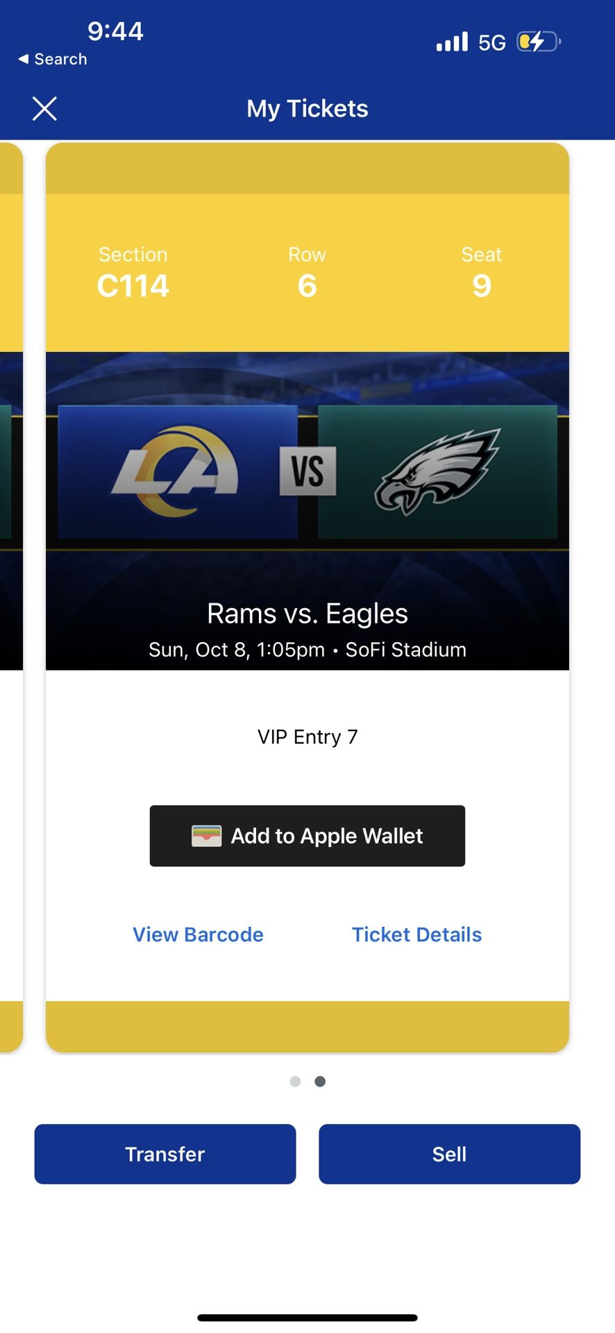 2 Tickets Rams V Philadelphia Eagles Club Level—October 8th 105pm