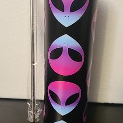Alien PINK Faces Space 20oz Skinny Tumbler Insulated Travel Mug Cup 