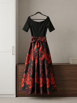 *Not Free* Jessica Howard black and red rose brocade Ball gown dress  (Medium)