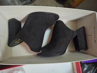 Black Suede Block Heel Mule Sandals