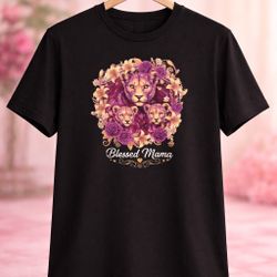 Blessed Mama Lion Floral Tee – Strength, Love & Family Pride 💜🦁