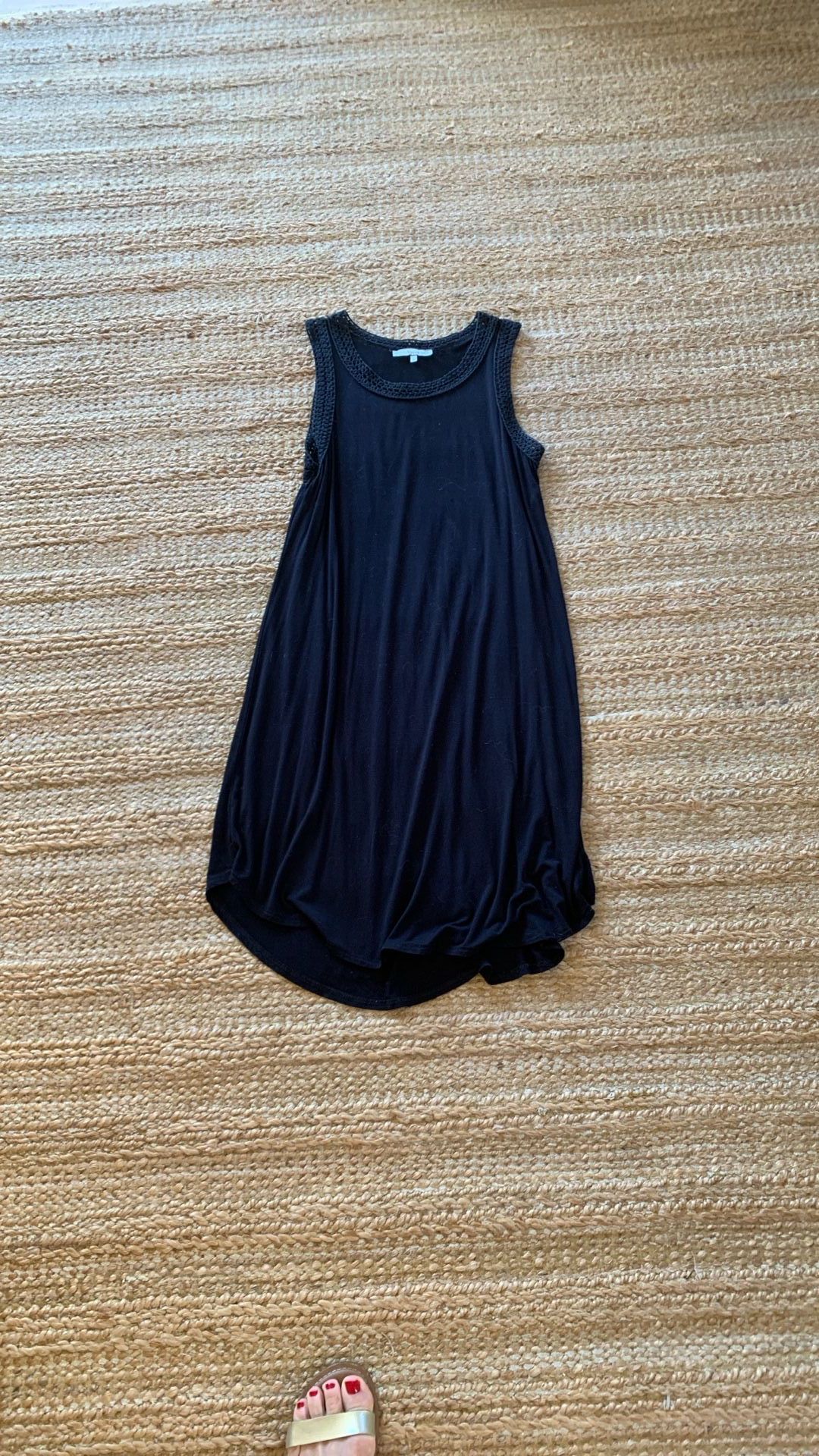 Black Tank Dress With Crochet Trim 
