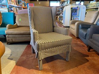 Black and White Gingham Wingback Armchair
