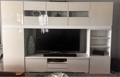 IKEA shiny white entertainment center