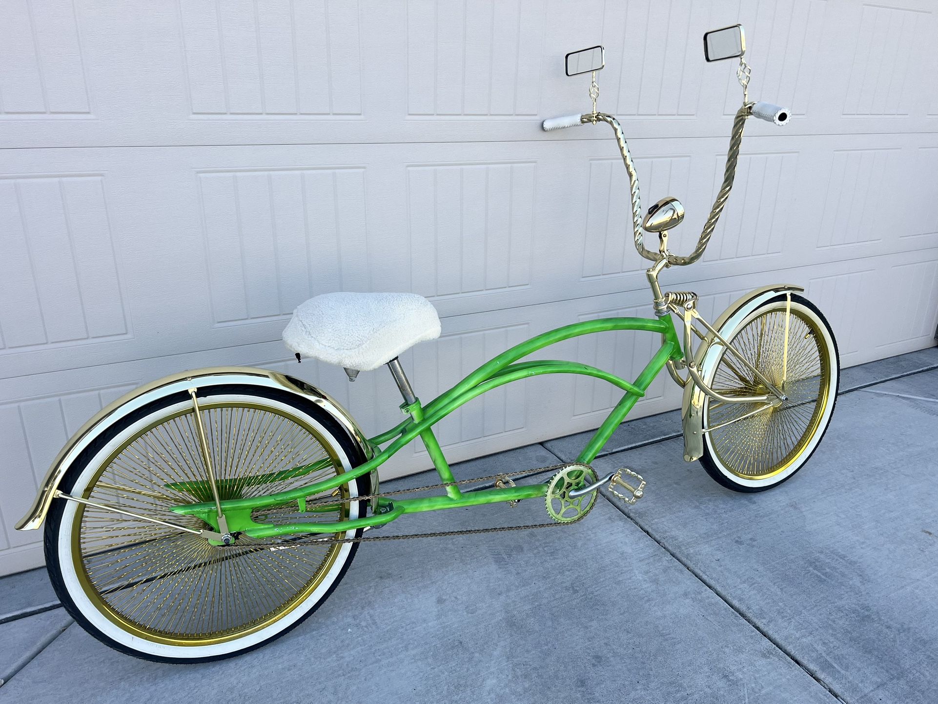 Lowrider Bike CHROME 26" LIMO STRETCH BEACH CRUISER BIKE W/144 Gold Twisted SPOKES COASTER BRAKE!