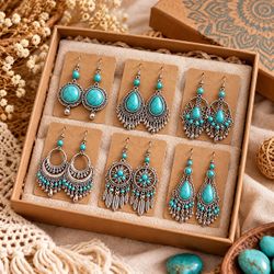 6-Piece random Boho Turquoise Earrings Set