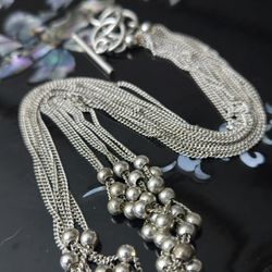 Vintage STERLING SILVER Six-strand Chain and FLOATING Ball Bead Necklace.