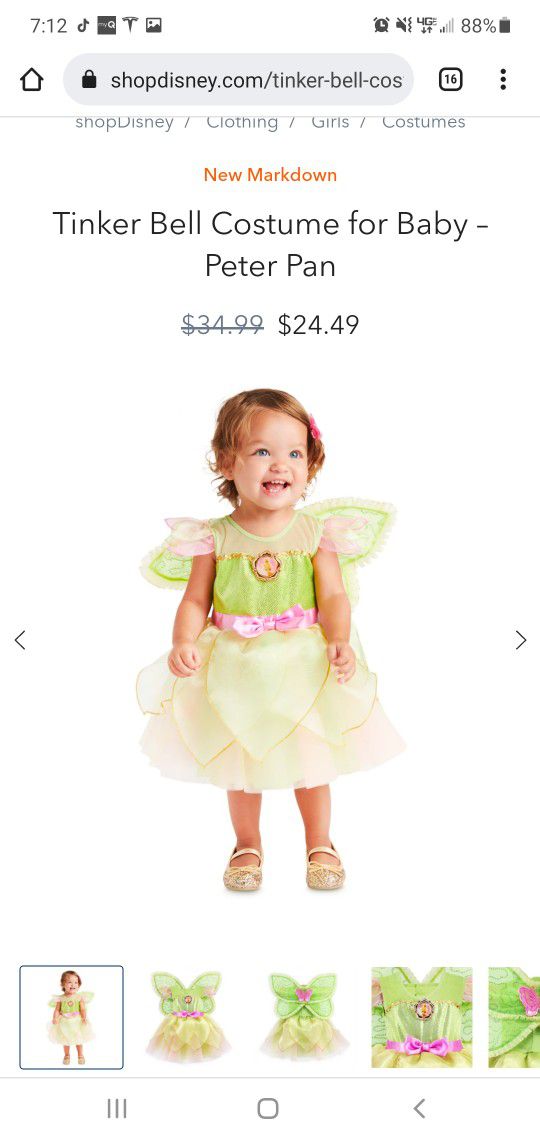 Size 18-24 Month Tinkerbell Costume 