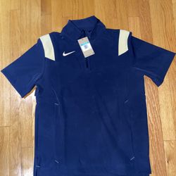 Nike Coach 1/4 Zip Pullover Top Short Sleeve Mens Medium Navy Blue Tan DJ5113