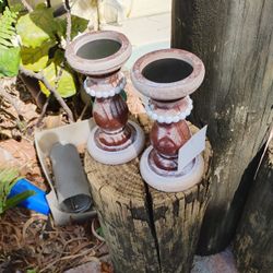 Painted Wood Candle Holders