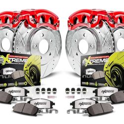 POWER STOP Brake Pad, Rotor, Caliper Kit - Front and Rear