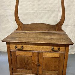 Antique Oak Washstand With Towel Bar