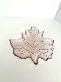 Pink/Puce tinted small glass maple leaf dish