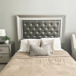 Luxury Glam Queen Bed Set – Upholstered + Mirror Accents – $700