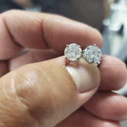 3.02 Carat H Color Round Diamond Earrings 14k Studs White GOLD Bargain!
