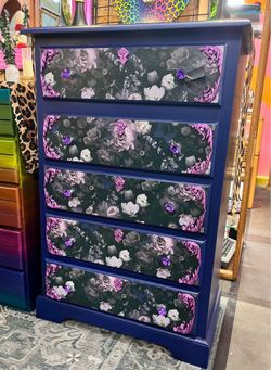 Navy Floral Highboy Dresser