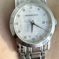 Burberry Heritage 28mm Steel Mother Of Pearl Diamond Dial Quartz Watch BU1370