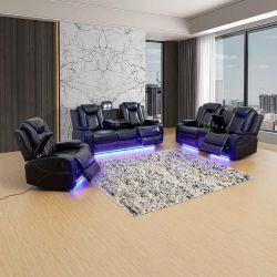 New Black Leather Electric Recliner Couch Set