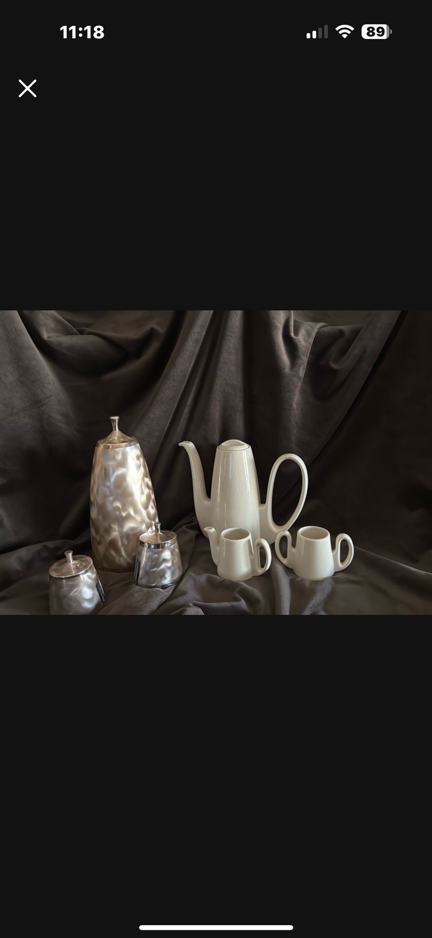 Rare  Vintage Metal And Porcelain Coffee Or Tea Service-