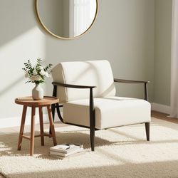 Homy Casa Molica Accent Chair Upholstered Spring Armchair with Solid Wood Arms in Espresso Black