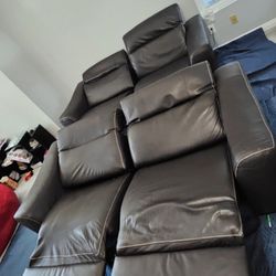 Leather Recliner / Theater Style  Brown Leather 