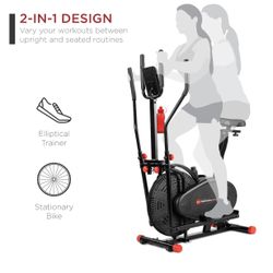 2-in-1 Elliptical Trainer Exercise Bike w/ LCD Screen, Adjustable Seat