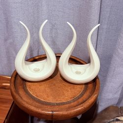 Vintage Lenox Ivory Porcelain Sculptural Taper Candle Holders • Modern Abstract Flame Design • Pair