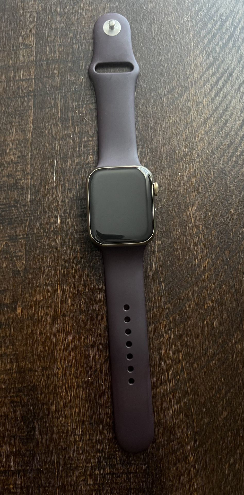 Apple Watch Series 7 (GPS + Cellular, 45MM) - Gold Stainless Steel Case with Dark Cherry Sport Band 