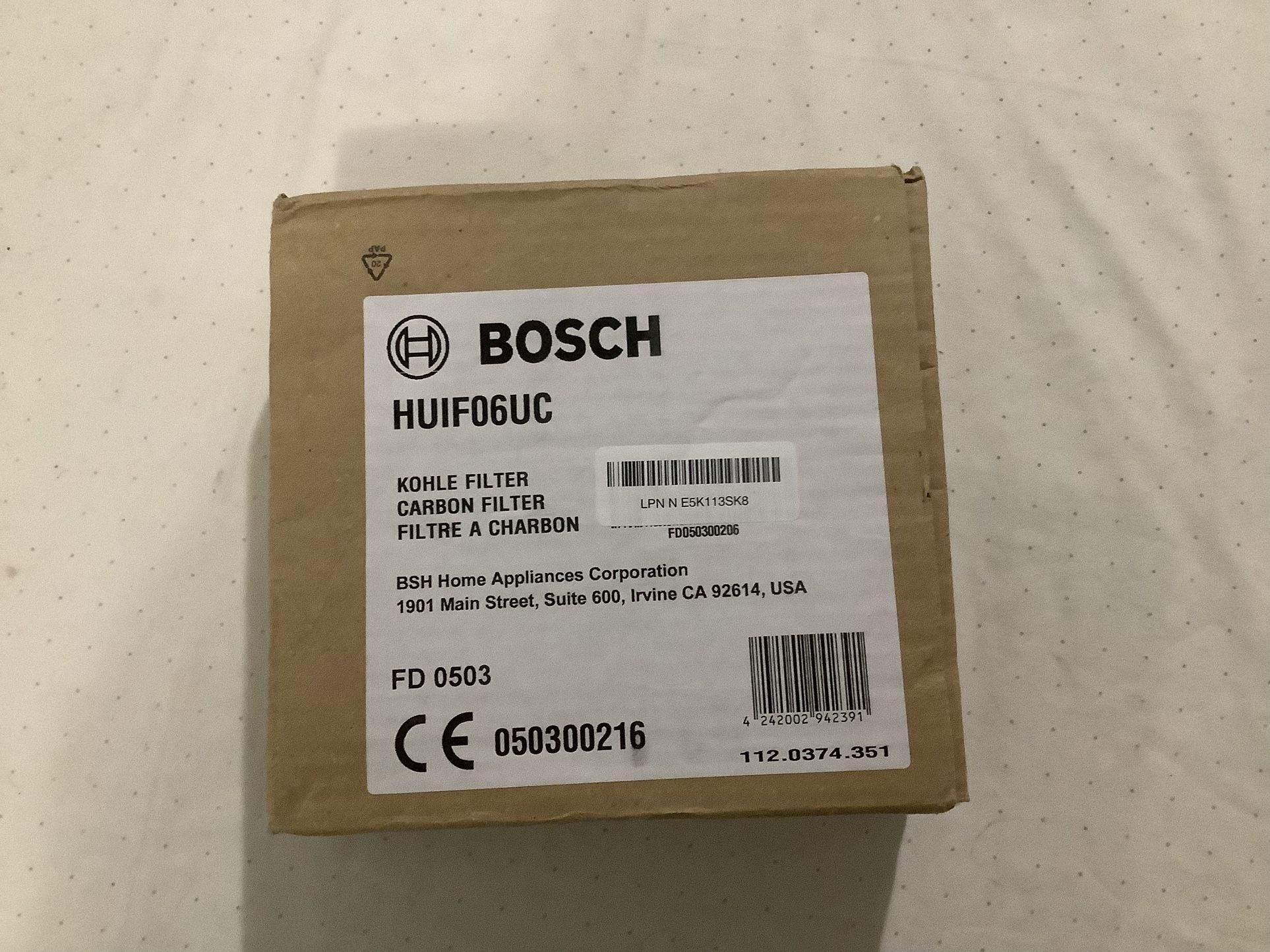 Bosch Charcoal / Carbon Filter HUIF06UC (storage K)