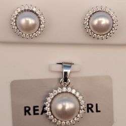 REAL Pearl & Moissanite 925 Silver Studs + Pendant + 16–18” Chain – $100