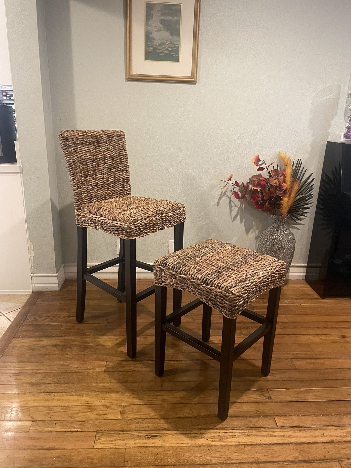 Wicker Chair And Bar Stool- Like New.