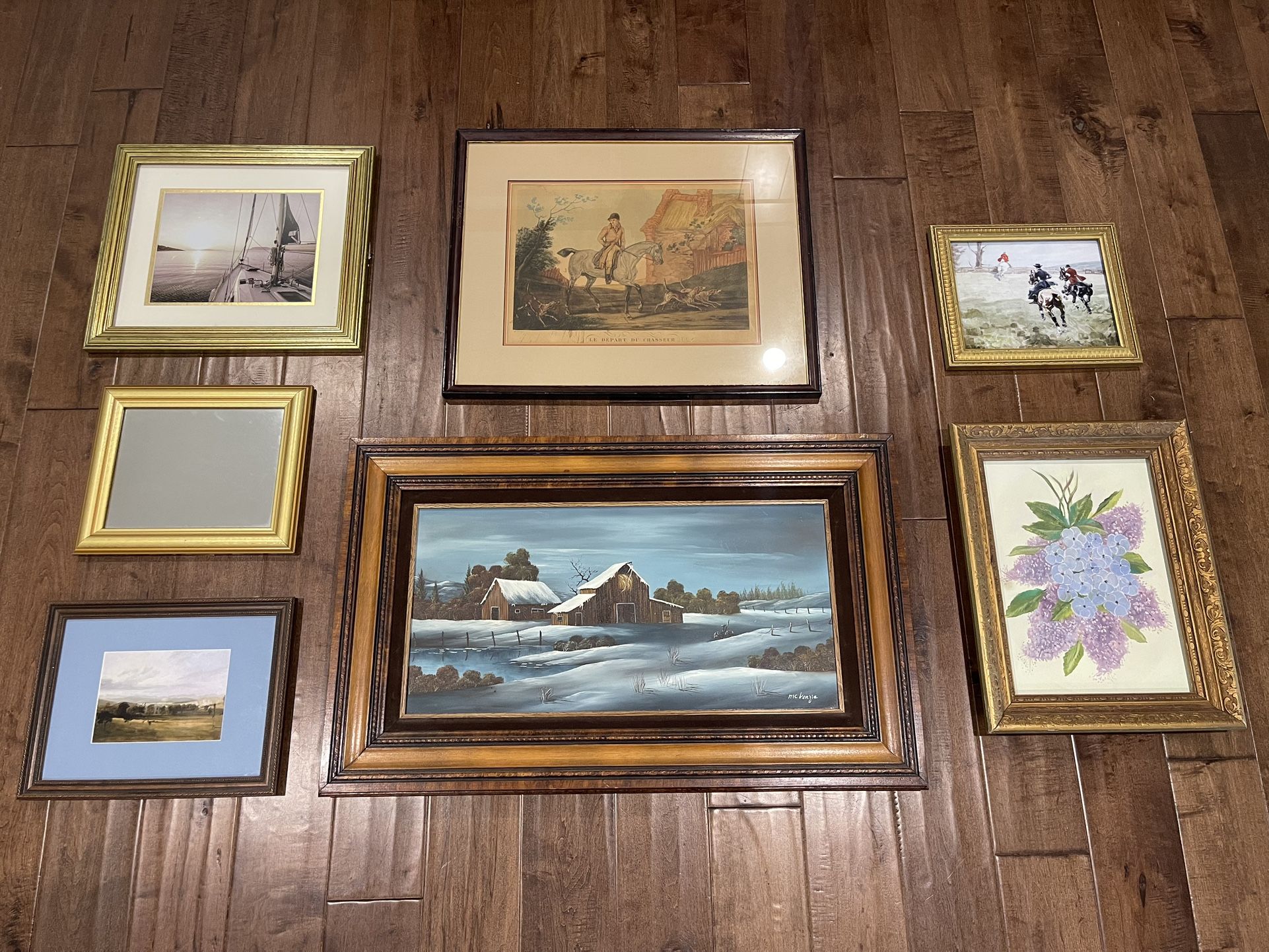 Set Of 7 Vintage Frames With Art For Gallery Wall