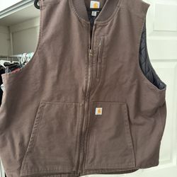 CARHARTT MEN'S DARK BROWN WASHED DUCK INSULATED RIB-COLLAR WORK VEST 3xl